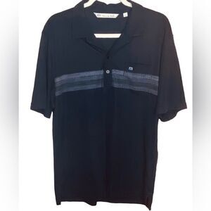Travis Mathew Men’s Lrg Black Grey Dot Chest Stripe Pocket Logo Golf Polo Shirt